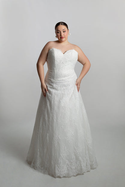 Lace strapless A-line dress