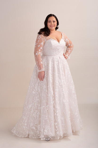 Lace Ball Gown Wedding Dress with Sweetheart Neckline and Long Sleeves