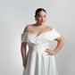 Bardot crossover neckline with trailing lace on bodice, full circular SKT