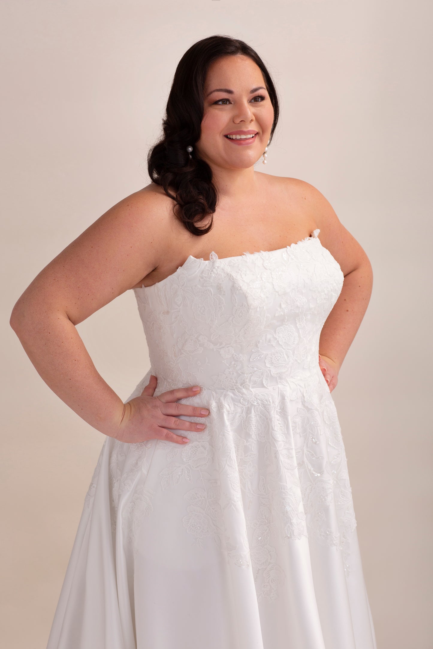 Strapless Satin A-Line Wedding Gown with Straight Neckline