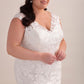 Lace and Tulle Trumpet Wedding Gown with V Neckline