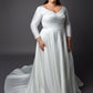 Satin Gown Pleating bodice wedding dress with long sleeves and full skirt