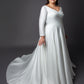 Satin Gown Pleating bodice wedding dress with long sleeves and full skirt