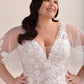 Lace A-Line Wedding Gown with Deep Plunge Neckline and Detachable Sleeves