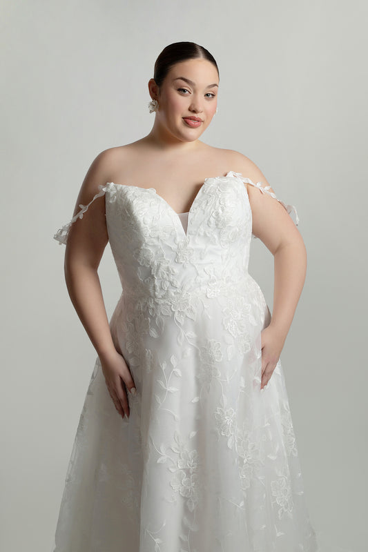 A-line Lace dress with sweetheart neckline delicate drop shoulder  straps