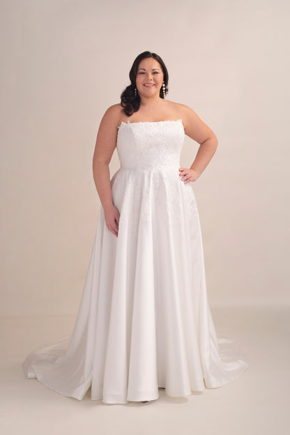 Strapless Satin A-Line Wedding Gown with Straight Neckline