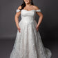 Trailing beaded lace wedding dress with soft scoop neckline drop shoulder