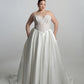 Fully boned lace strapless bodice with box pleated skirt