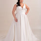 Satin A-Line Wedding Gown with Deep Plunge Neckline and Curved Bodice