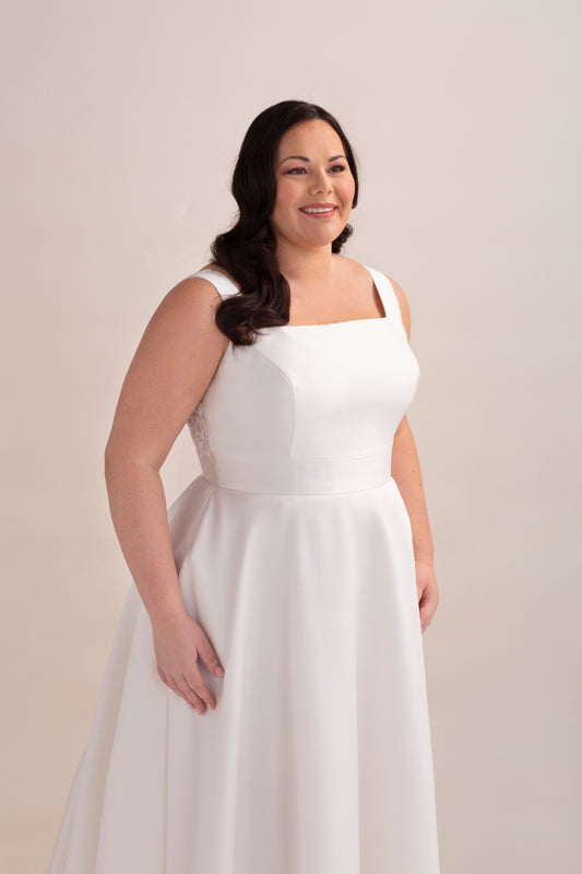 Mikado A-Line Ball Gown Wedding Dress with Square Neckline and Straps