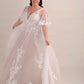 Lace A-Line Wedding Gown with Deep Plunge Neckline and Detachable Sleeves