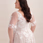 Lace A-Line Wedding Gown with Deep Plunge Neckline and Detachable Sleeves