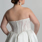 Fully boned lace strapless bodice with box pleated skirt