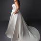 Ruched bustline wedding dress with lace details on bodice