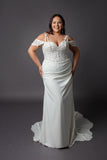 Crepe and Lace wedding dress with cap sleeves