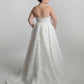 Cat-eye neckline A-line dress with side pleat trailing 3D lace