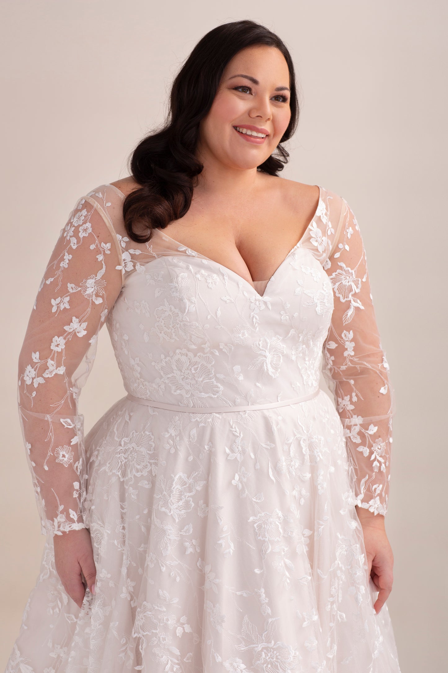 Lace Ball Gown Wedding Dress with Sweetheart Neckline and Long Sleeves