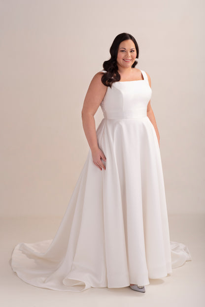 Mikado A-Line Ball Gown Wedding Dress with Square Neckline and Straps