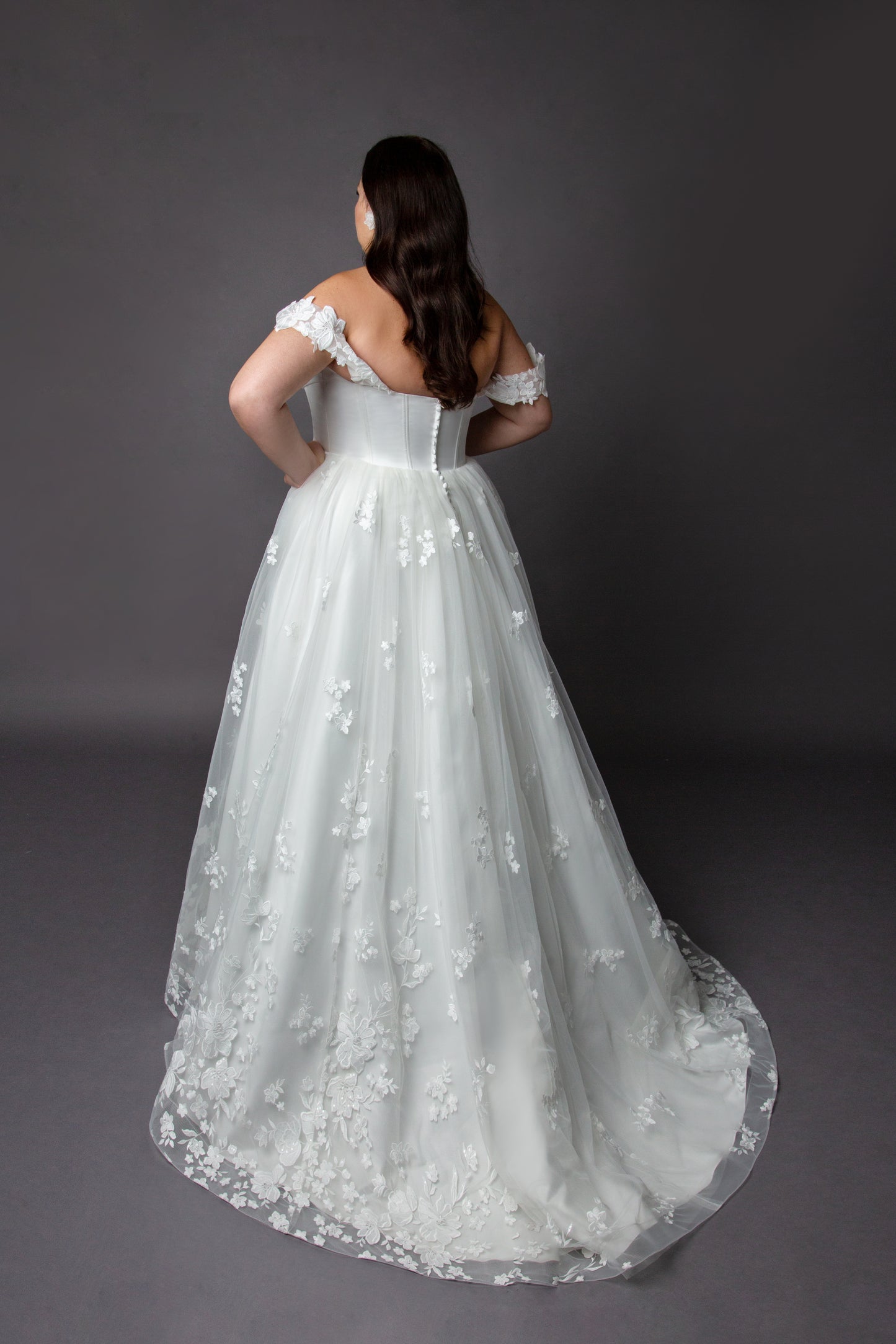 Satin corset bodice wedding dress with beaded tulle