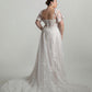 Lace bodice with detachable flutter sleeves, A-line skirt