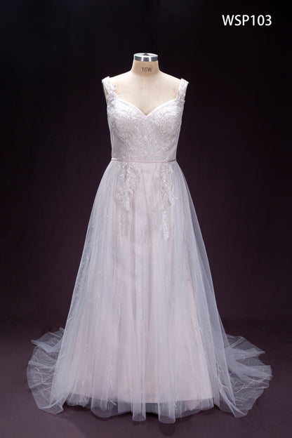 Lace and Tulle A-Line Wedding Gown with Sweetheart Neckline and Straps