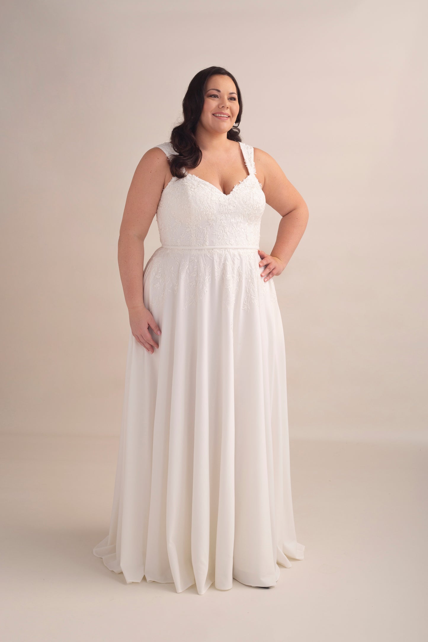 Crepe and Lace A-Line Wedding Gown with Sweetheart Neckline and Straps