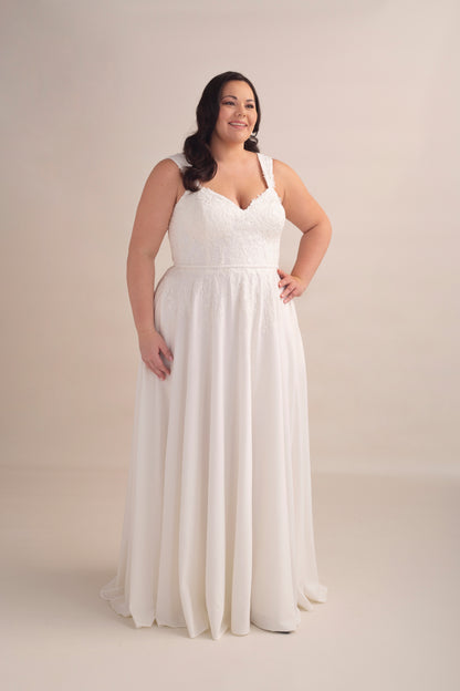 Crepe and Lace A-Line Wedding Gown with Sweetheart Neckline and Straps