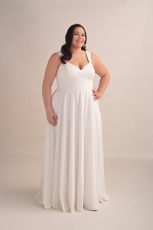 Crepe and Lace A-Line Wedding Gown with Sweetheart Neckline and Straps