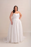 Printed Organza Ball Gown Wedding Dress with Cat Eye Neckline, V Waist