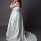 Corset style bodice wedding dress with lace drop shoulder full skirt