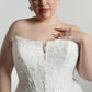 Cat eye neckline channel boned bodice paired with A-line skirt