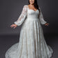 Lace bodice wedding dress with lace balloon sleeves full circular skirt