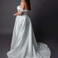 Corset style bodice wedding dress with lace drop shoulder full skirt