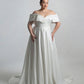 Bardot crossover neckline with trailing lace on bodice, full circular SKT
