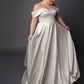 Satin A-line gown neckline with full circular skirt