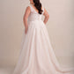 Lace and Tulle A-Line Wedding Gown with Lace Appliqué and Deep Plunge