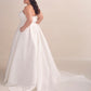 Strapless Satin Ball Gown Wedding Dress with Lace Appliqué Bodice