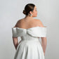 Bardot crossover neckline with trailing lace on bodice, full circular SKT