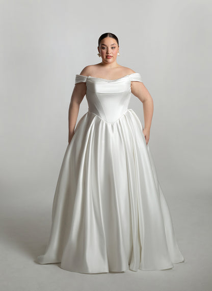 Drape front bodice with pearl detailing sheer back