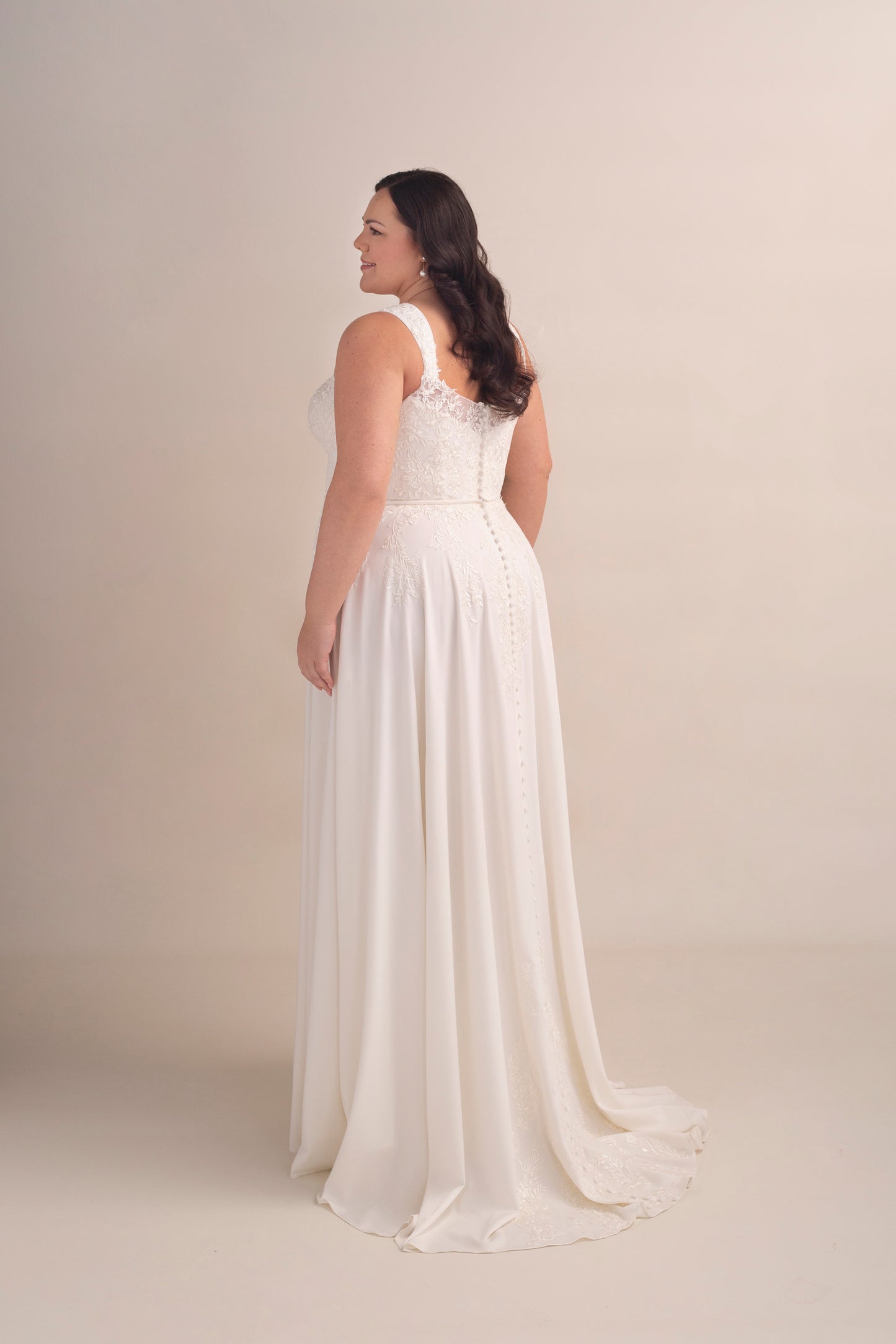 Crepe and Lace A-Line Wedding Gown with Sweetheart Neckline and Straps