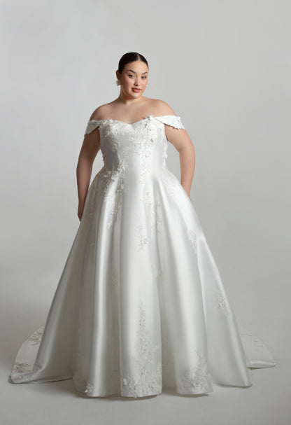 Drop shoulder bodice with full circular skirt