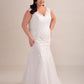 Lace and Tulle Trumpet Wedding Gown with V Neckline