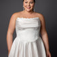 Ruched bustline wedding dress with lace details on bodice