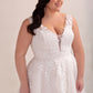 Lace and Tulle A-Line Wedding Gown with Lace Appliqué and Deep Plunge