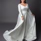 Satin Gown Pleating bodice wedding dress with long sleeves and full skirt