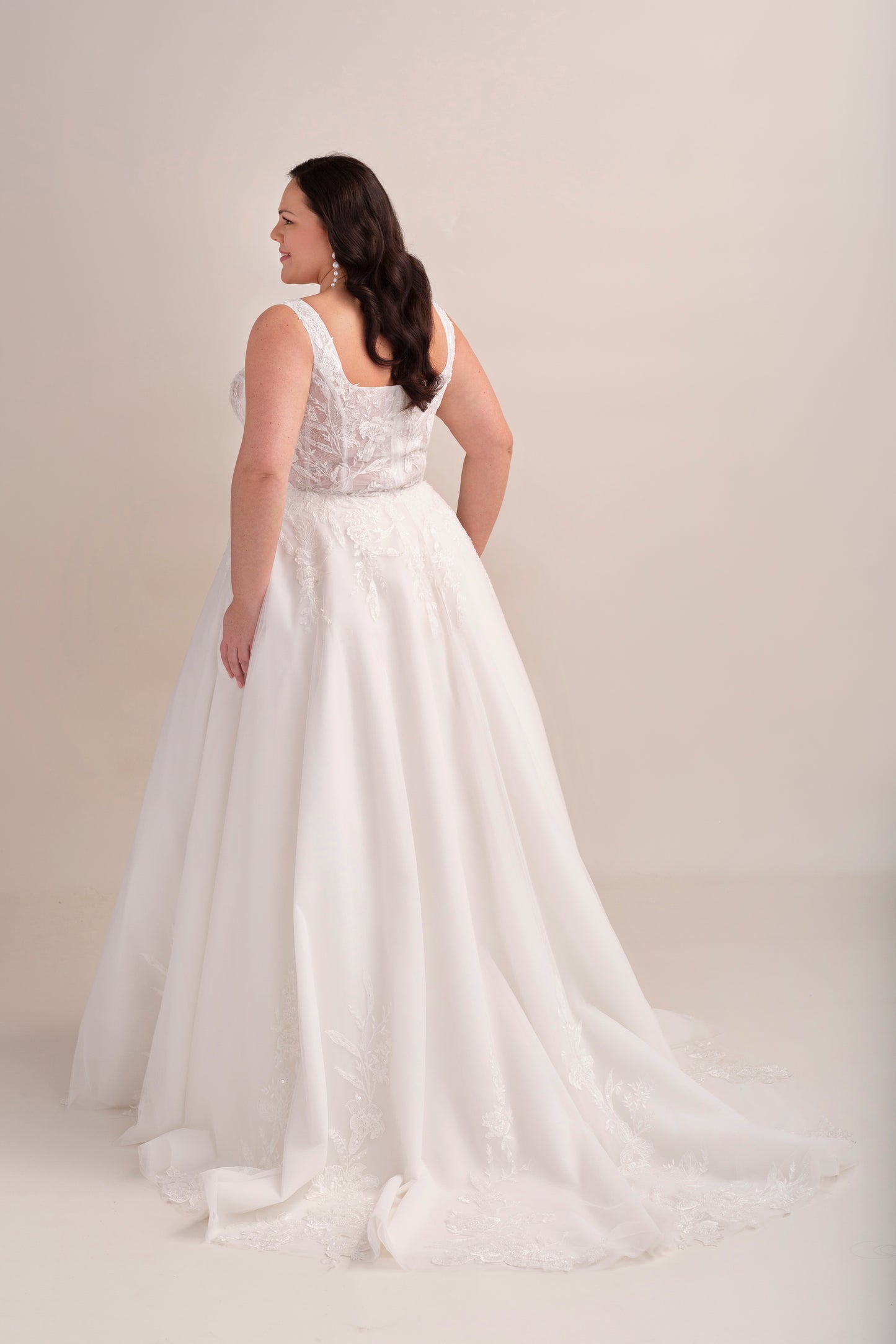 Lace and Tulle A-Line Wedding Gown with Square Neckline