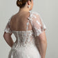 Lace bodice with detachable flutter sleeves, A-line skirt