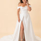Plus Size Off-Shoulder Wedding Dress with Ruched Bodice and A-Line Skirt