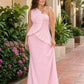 Plus Size One Shoulder Maxi Bridesmaid Dress with Fan Pleats and Elegant Fit