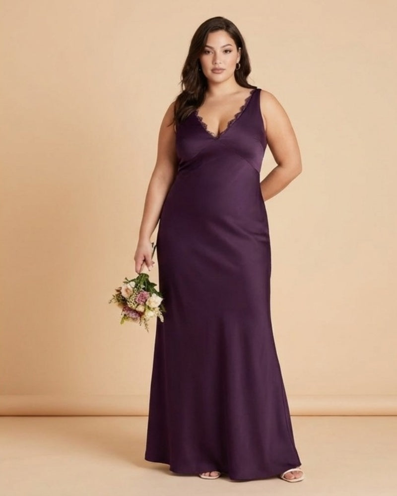 Silvarelle Plus Size Flowy Feminine Evening Gown, Straight Back Sheath Dress for Wedding Engagement Parties -N0360